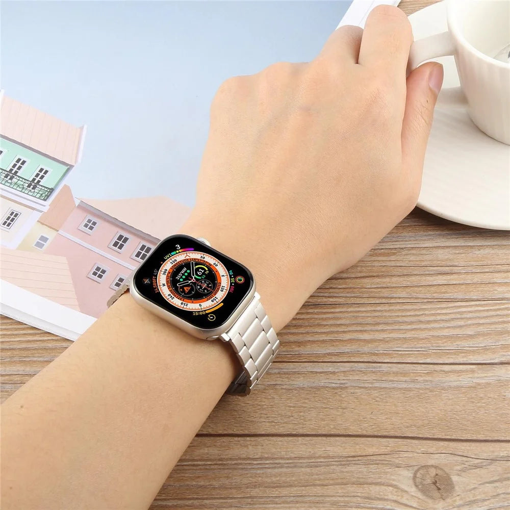 Metal Watch Band for Apple Watch Series 11 10 42mm / 9 8 7 41mm / SE3 SE2 SE 6 5 4 40mm / 3 2 1 38mm Magnetic Three Bead Wrist Strap - Starlight - 6