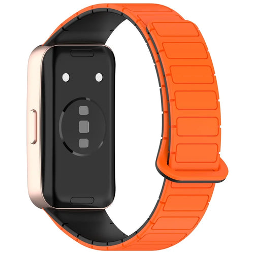Silicone Watch Band for Huawei Band 10 NFC / 10 / 9 NFC / 9 / 8 NFC / 8 Replacement Magnetic Wrist Strap - Orange+Black - 1