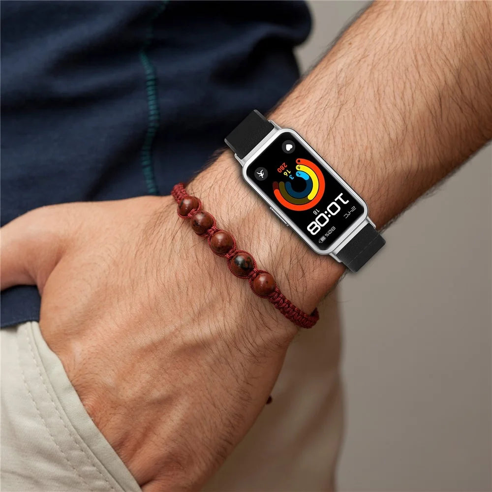 Watch Band for Huawei Band 10 NFC / 10 / 9 NFC / 9 / 8 NFC / 8 Nylon Elastic Braided Strap - Black - 6