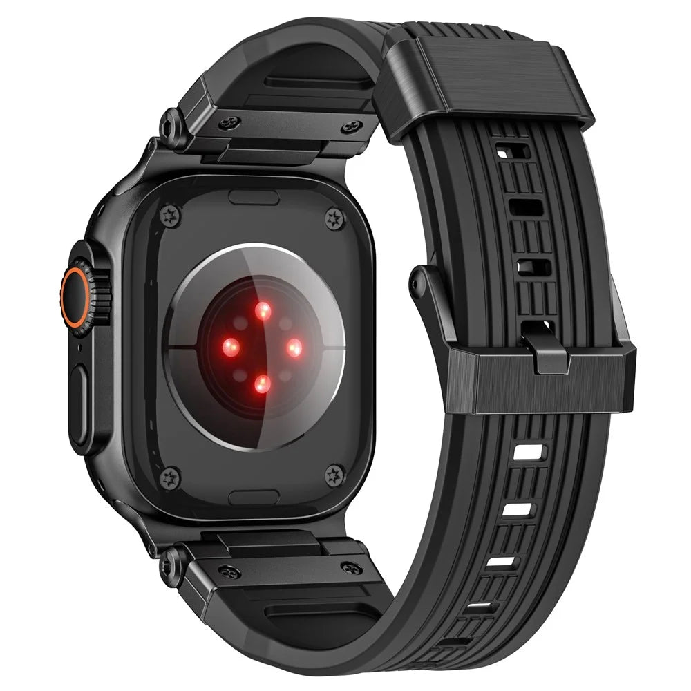 Wrist Strap for Apple Watch Ultra 3 2 1 49mm / Series 11 10 46mm / 9 8 7 45mm / SE3 SE2 SE 6 5 4 44mm / 3 2 1 42mm Stainless Steel Connector TPU Watch Band - Black - 1