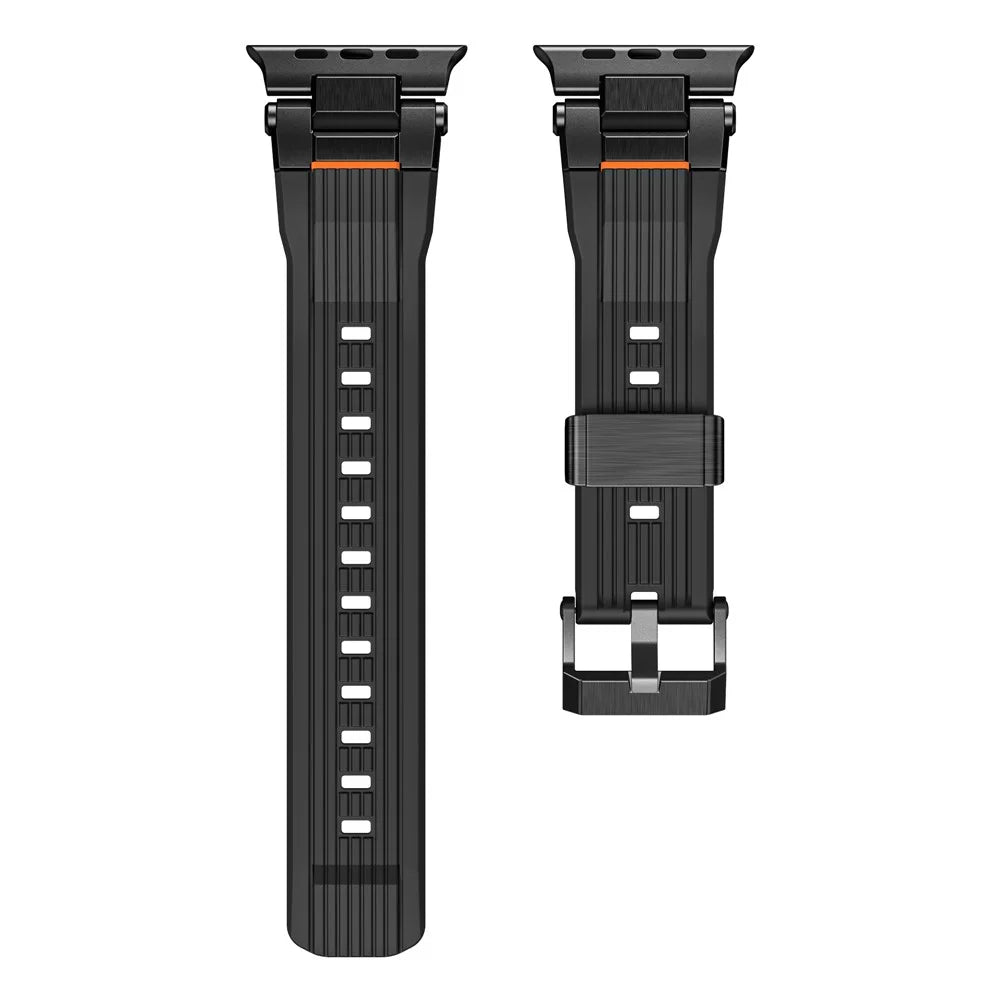 Wrist Strap for Apple Watch Ultra 3 2 1 49mm / Series 11 10 46mm / 9 8 7 45mm / SE3 SE2 SE 6 5 4 44mm / 3 2 1 42mm Stainless Steel Connector TPU Watch Band - Black - 2