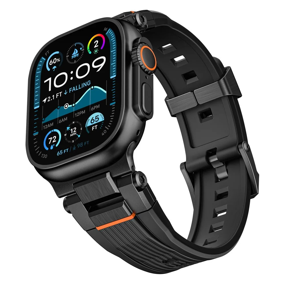 Wrist Strap for Apple Watch Ultra 3 2 1 49mm / Series 11 10 46mm / 9 8 7 45mm / SE3 SE2 SE 6 5 4 44mm / 3 2 1 42mm Stainless Steel Connector TPU Watch Band - Black - 3