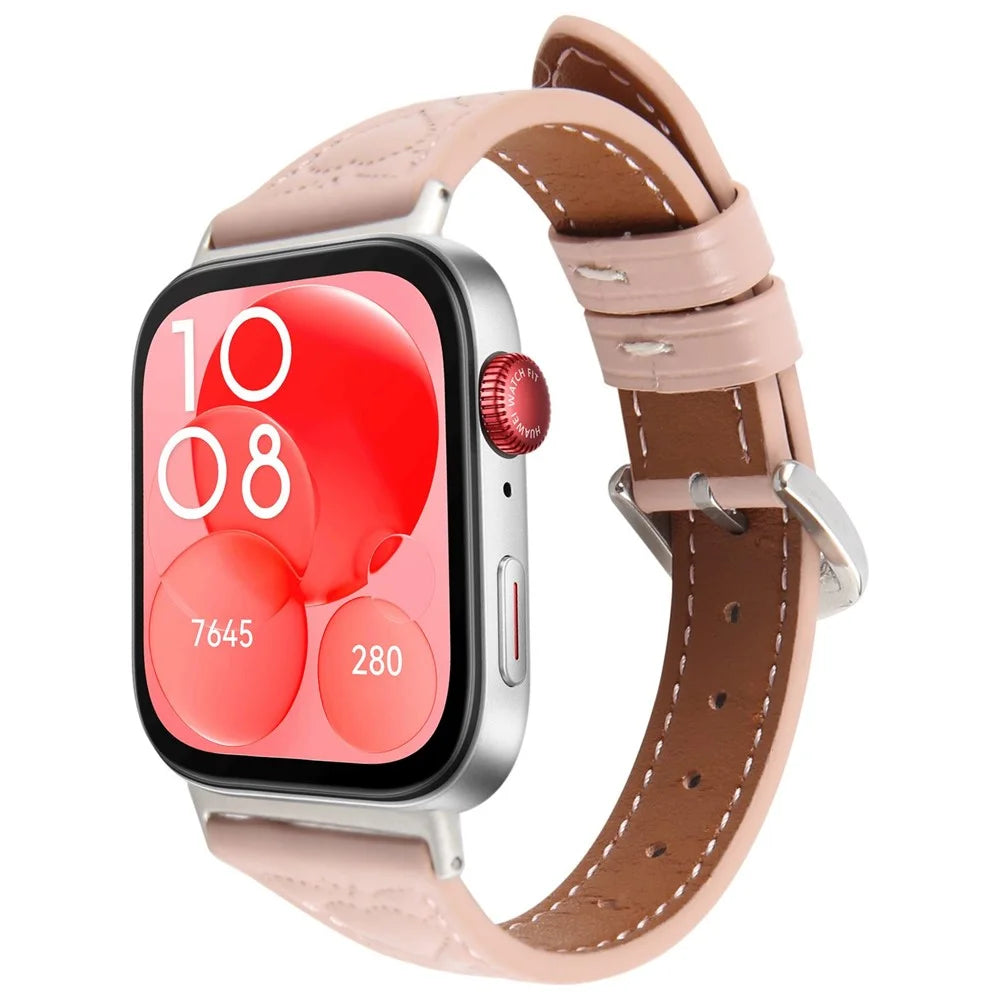 For Huawei Watch Fit 2 Heart Pattern Embossed Watch Band Cowhide Leather Strap - Pink - 2