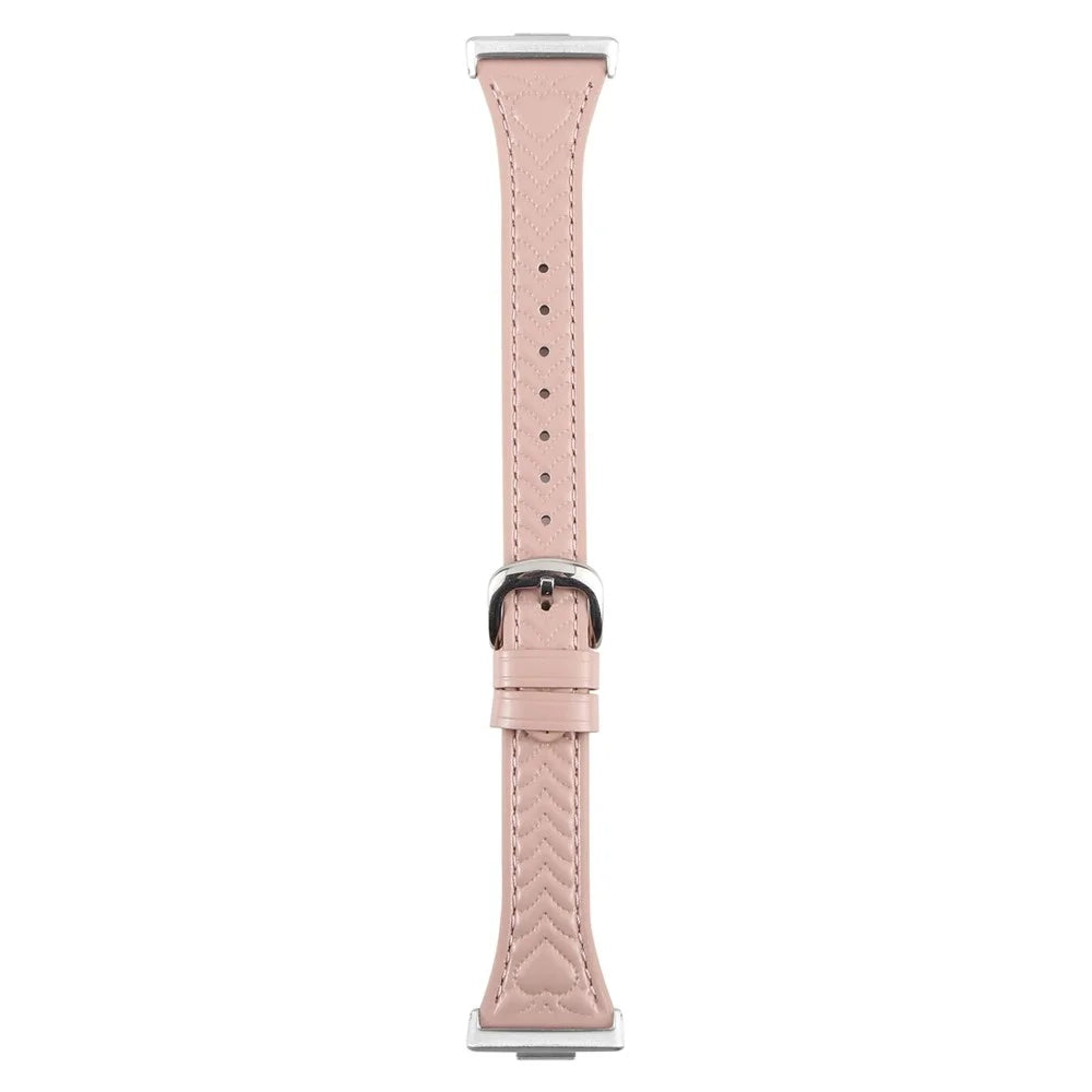 For Huawei Watch Fit Heart Pattern Embossed Watch Band Cowhide Leather Strap - Pink - 1