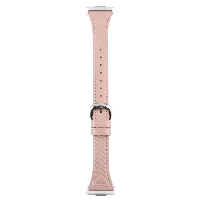 For Huawei Watch Fit Heart Pattern Embossed Watch Band Cowhide Leather Strap - Pink - 1