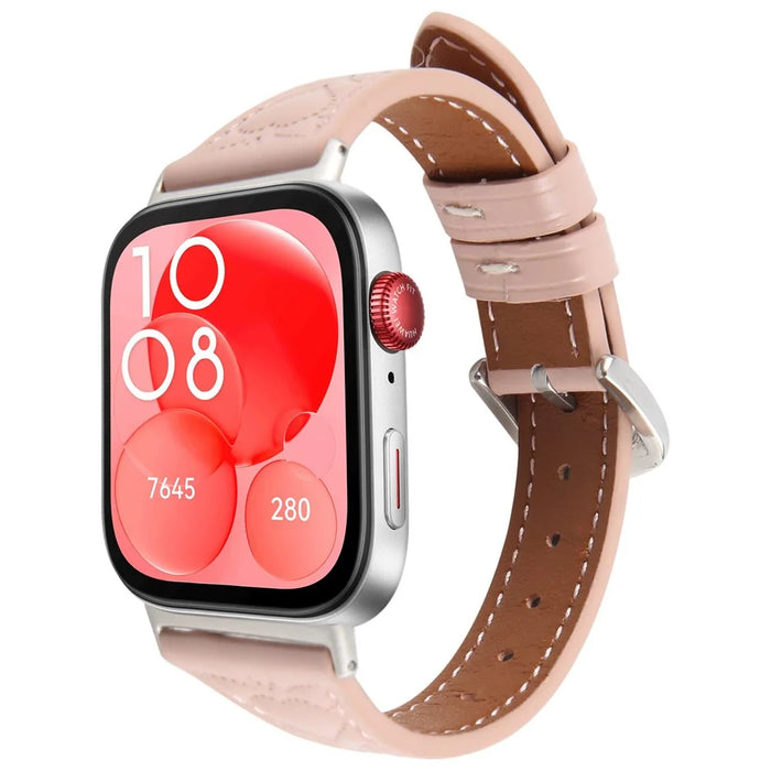 For Huawei Watch Fit Heart Pattern Embossed Watch Band Cowhide Leather Strap - Pink - 2