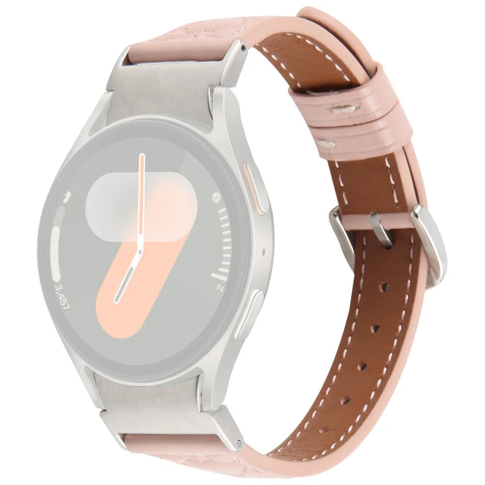 Watch Band for Samsung Galaxy Watch7 / Watch6 / Watch5 / Watch4 / Watch FE Heart Pattern Embossed Cowhide Leather Strap - Pink - 1
