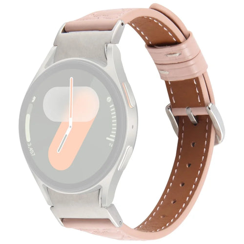 Watch Band for Samsung Galaxy Watch7 / Watch6 / Watch5 / Watch4 / Watch FE Heart Pattern Embossed Cowhide Leather Strap - Pink - 1