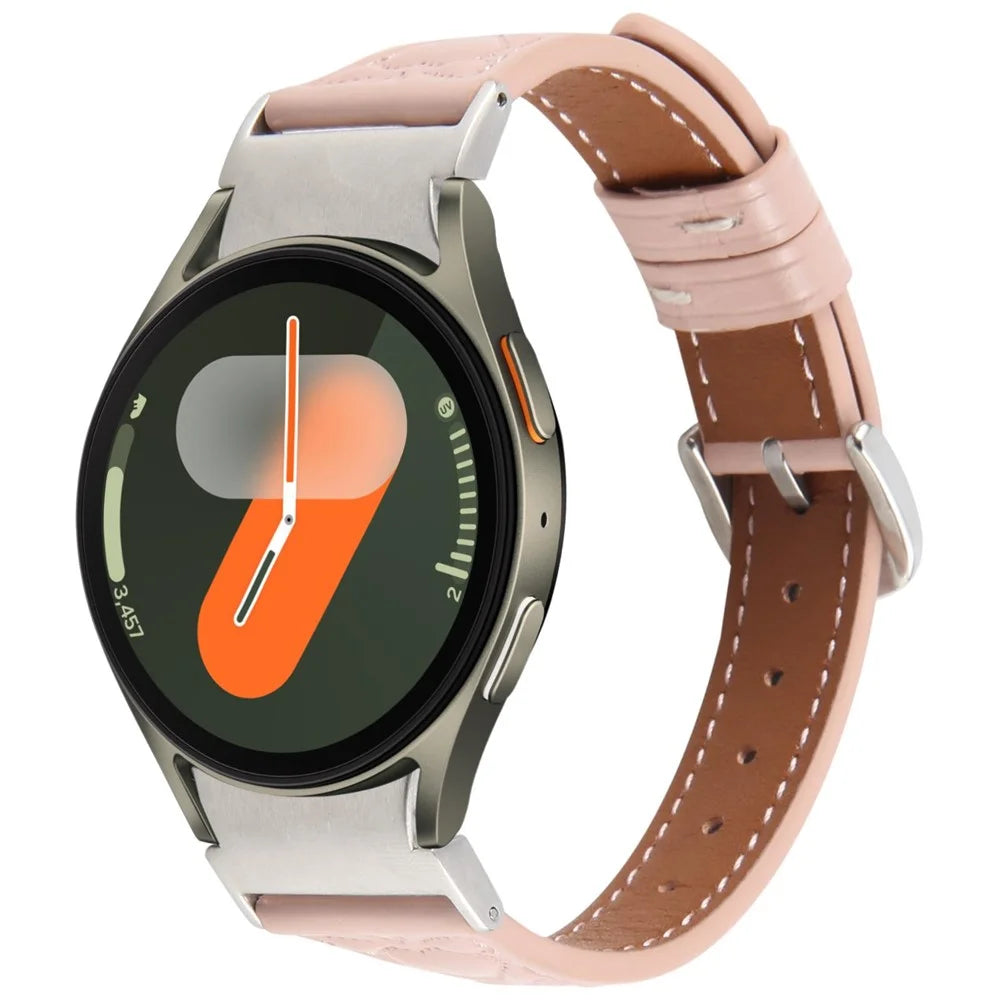 Watch Band for Samsung Galaxy Watch7 / Watch6 / Watch5 / Watch4 / Watch FE Heart Pattern Embossed Cowhide Leather Strap - Pink - 2