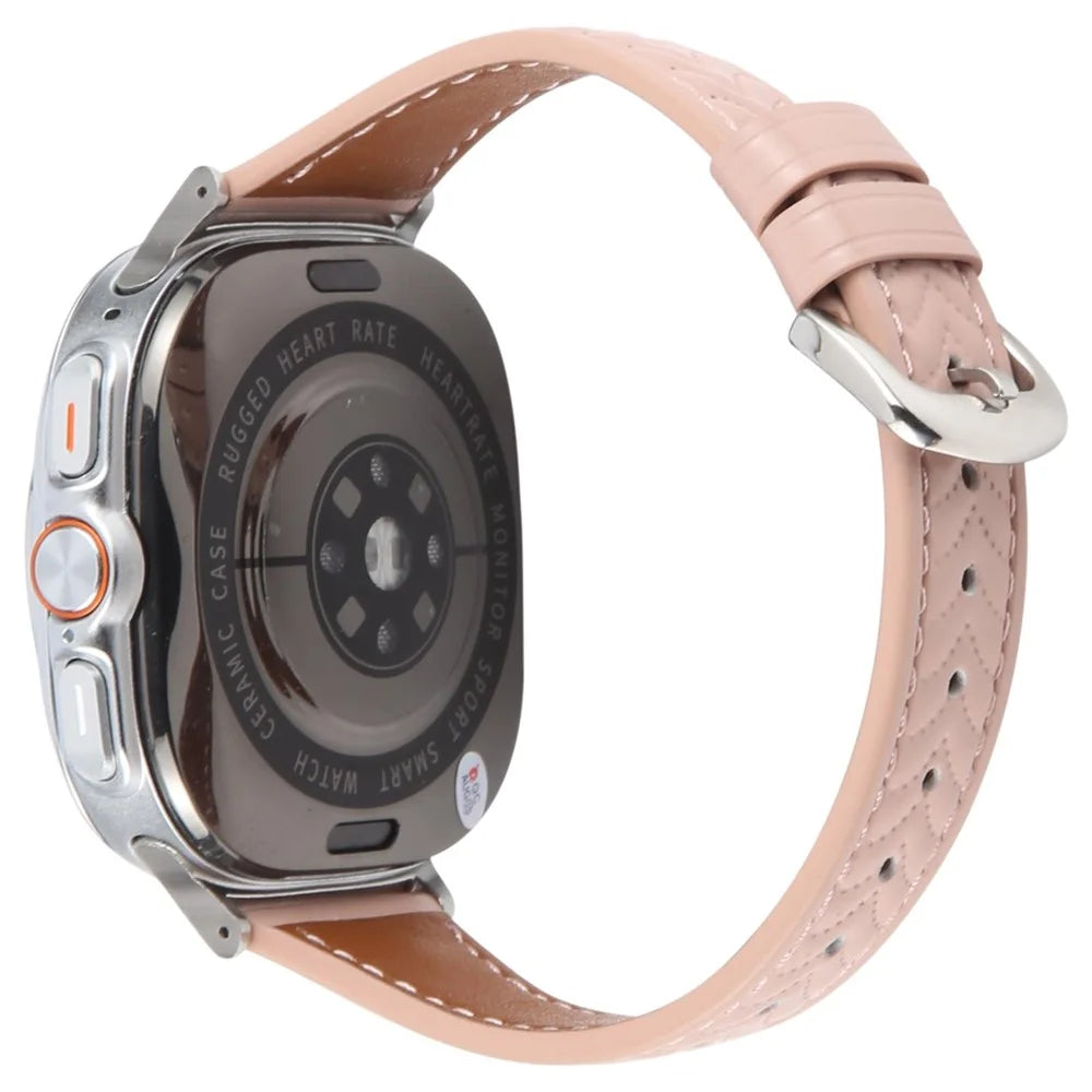 For Samsung Galaxy Watch Ultra2 47mm / Watch Ultra (2025) 47mm / Watch Ultra 47mm Heart Pattern Embossed Watch Band Cowhide Leather Strap - Pink - 1