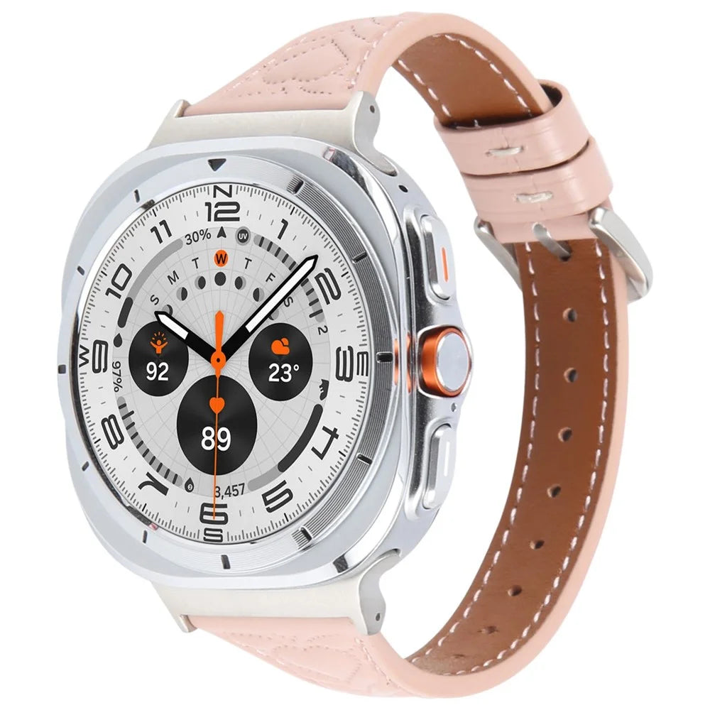 For Samsung Galaxy Watch Ultra2 47mm / Watch Ultra (2025) 47mm / Watch Ultra 47mm Heart Pattern Embossed Watch Band Cowhide Leather Strap - Pink - 2