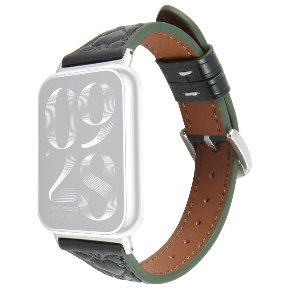 Watch Band for Xiaomi Smart Band 10 Pro / 9 Pro / 8 Pro / Redmi Watch 6 / 5 / 4 Heart Pattern Embossed Cowhide Leather Strap - Dark Green - 1