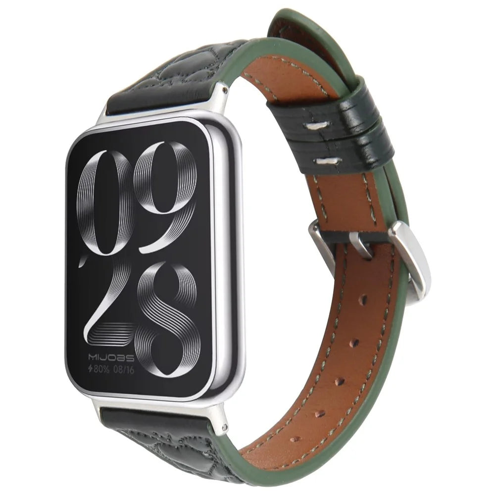 Watch Band for Xiaomi Smart Band 10 Pro / 9 Pro / 8 Pro / Redmi Watch 6 / 5 / 4 Heart Pattern Embossed Cowhide Leather Strap - Dark Green - 2