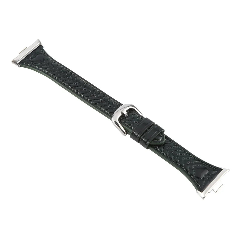 Watch Band for Xiaomi Smart Band 10 Pro / 9 Pro / 8 Pro / Redmi Watch 6 / 5 / 4 Heart Pattern Embossed Cowhide Leather Strap - Dark Green - 4