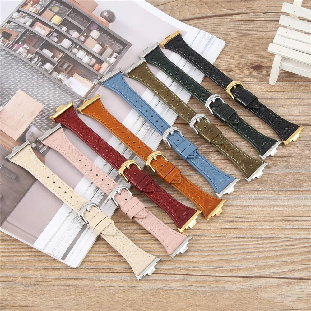 Watch Band for Xiaomi Smart Band 10 Pro / 9 Pro / 8 Pro / Redmi Watch 6 / 5 / 4 Heart Pattern Embossed Cowhide Leather Strap - Dark Green - 5