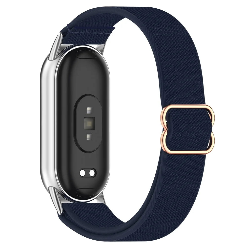 Watch Band for Xiaomi Mi Band 9 Ceramic Edition / Smart Band 9 NFC / 9 / 8 NFC / 8 Nylon Elastic Strap with Stainless Steel Connector - Midnight Blue - 1