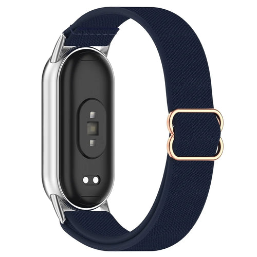 Watch Band for Xiaomi Mi Band 9 Ceramic Edition / Smart Band 9 NFC / 9 / 8 NFC / 8 Nylon Elastic Strap with Stainless Steel Connector - Midnight Blue - 1