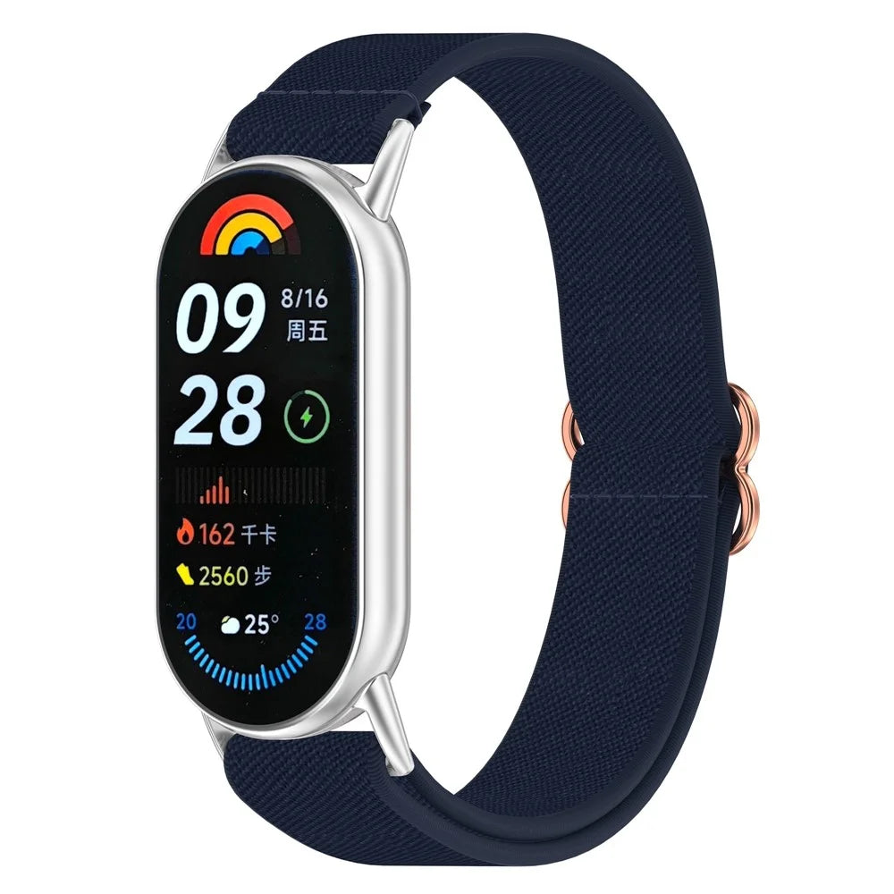 Watch Band for Xiaomi Mi Band 9 Ceramic Edition / Smart Band 9 NFC / 9 / 8 NFC / 8 Nylon Elastic Strap with Stainless Steel Connector - Midnight Blue - 4