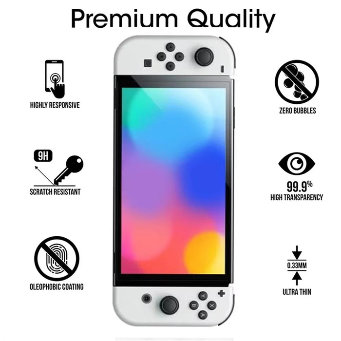 For Nintendo Switch OLED Game Console Screen Protector Anti Scratch 9H Hardness HD Tempered Glass Film - 2