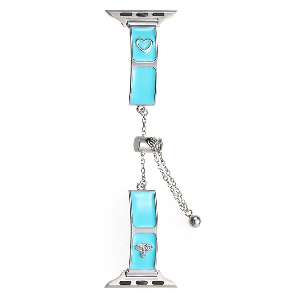 Watch Band For Apple Watch Series 11 10 42mm / 9 8 7 41mm / SE3 SE2 SE 6 5 4 40mm / 3 2 1 38mm Enamel Saturn Bracelet Metal Strap - Cream Blue - 1