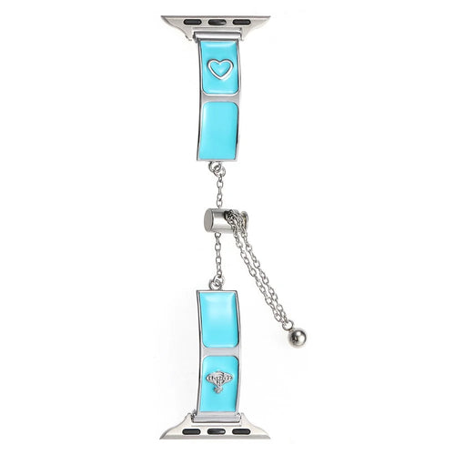 Watch Band For Apple Watch Series 11 10 42mm / 9 8 7 41mm / SE3 SE2 SE 6 5 4 40mm / 3 2 1 38mm Enamel Saturn Bracelet Metal Strap - Cream Blue - 1