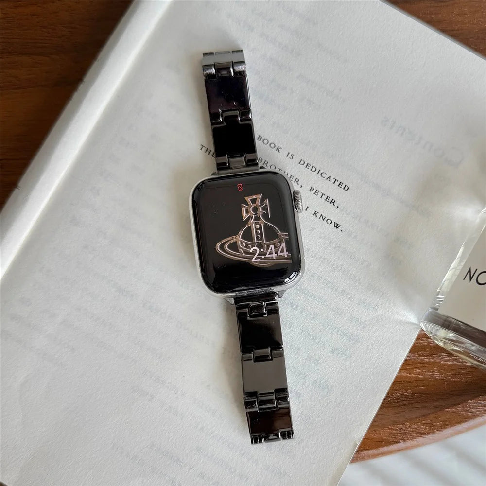 Watch Band For Apple Watch Series 11 10 42mm / 9 8 7 41mm / SE3 SE2 SE 6 5 4 40mm / 3 2 1 38mm Mirror Finish Zinc Alloy Strap - Black - 2