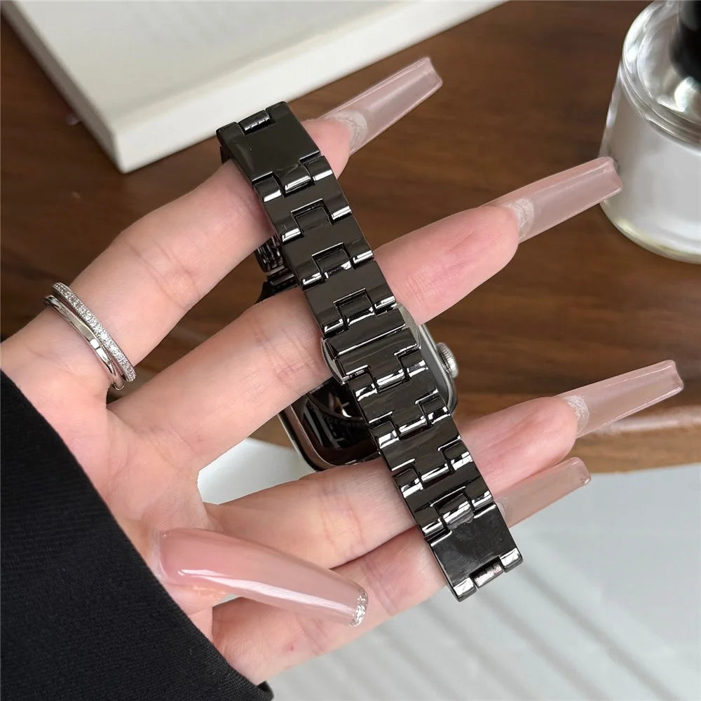 Watch Band For Apple Watch Series 11 10 42mm / 9 8 7 41mm / SE3 SE2 SE 6 5 4 40mm / 3 2 1 38mm Mirror Finish Zinc Alloy Strap - Black - 4