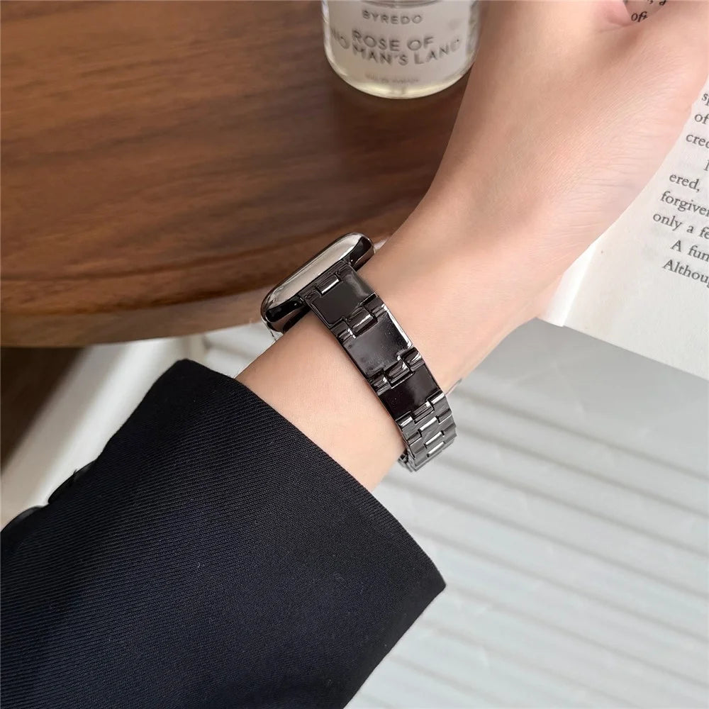 Watch Band For Apple Watch Series 11 10 42mm / 9 8 7 41mm / SE3 SE2 SE 6 5 4 40mm / 3 2 1 38mm Mirror Finish Zinc Alloy Strap - Black - 7
