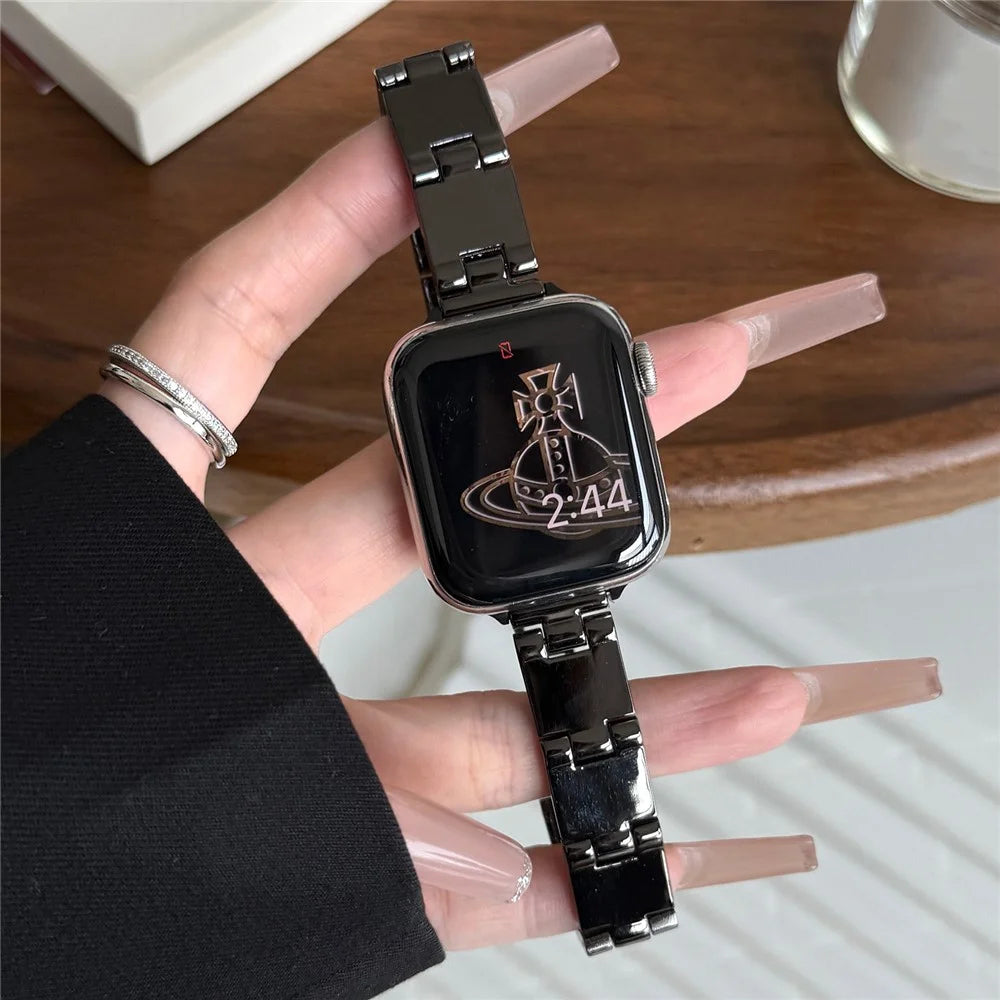 Watch Band For Apple Watch Ultra 3 2 1 49mm / Series 11 10 46mm / 9 8 7 45mm / SE3 SE2 SE 6 5 4 44mm / 3 2 1 42mm Mirror Finish Zinc Alloy Strap - Black - 3
