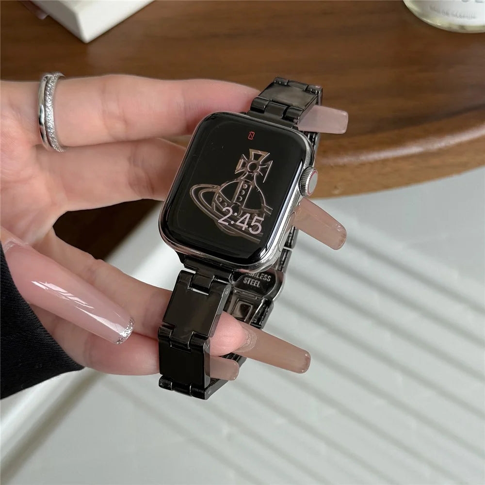 Watch Band For Apple Watch Ultra 3 2 1 49mm / Series 11 10 46mm / 9 8 7 45mm / SE3 SE2 SE 6 5 4 44mm / 3 2 1 42mm Mirror Finish Zinc Alloy Strap - Black - 5