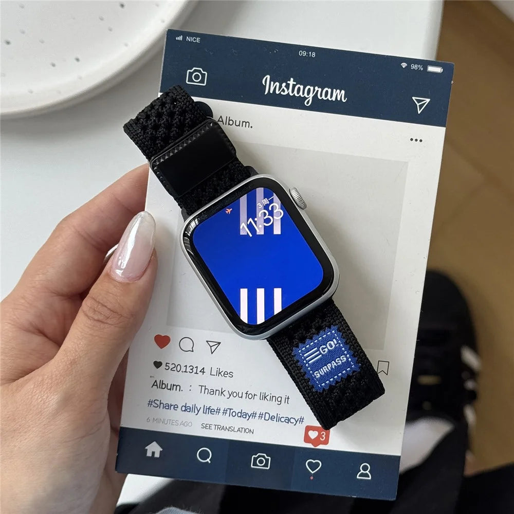 Watch Band For Apple Watch Series 11 10 42mm / 9 8 7 41mm / SE3 SE2 SE 6 5 4 40mm / 3 2 1 38mm Nylon Sport Breathable Strap - Black - 3