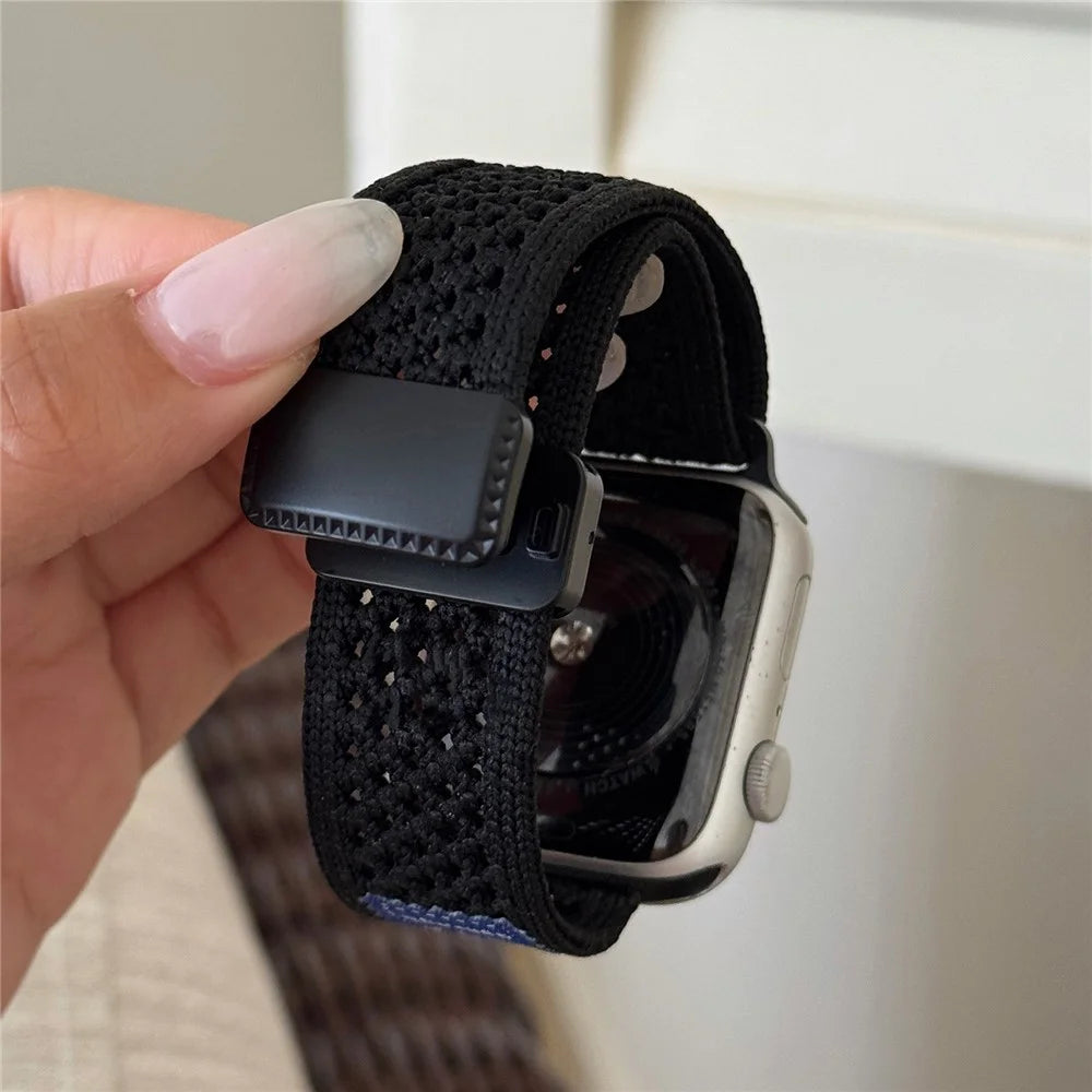 Watch Band For Apple Watch Ultra 3 2 1 49mm / Series 11 10 46mm / 9 8 7 45mm / SE3 SE2 SE 6 5 4 44mm / 3 2 1 42mm Nylon Sport Breathable Strap - Black - 7