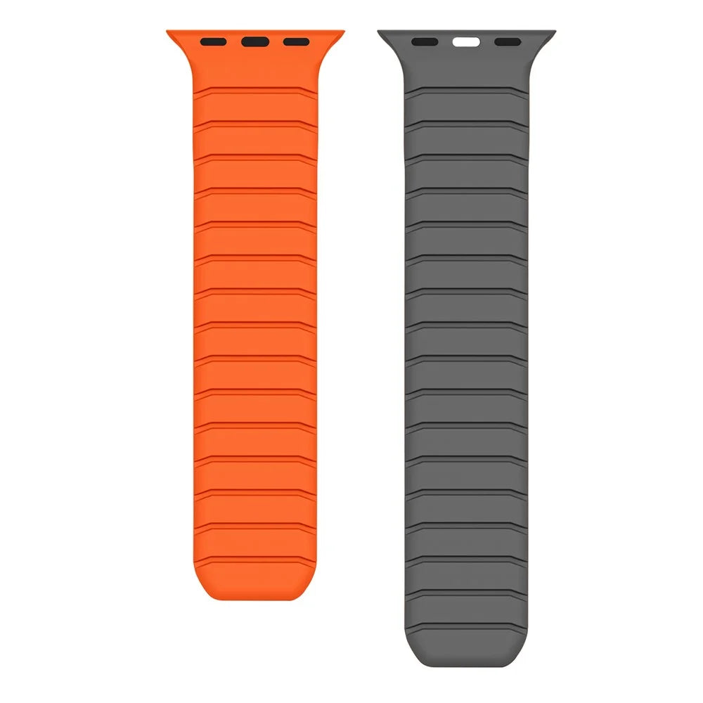 Watch Band For Apple Watch Series 11 10 42mm / 9 8 7 41mm / SE3 SE2 SE 6 5 4 40mm / 3 2 1 38mm Silicone Magnetic Strap - Orange / Grey - 3