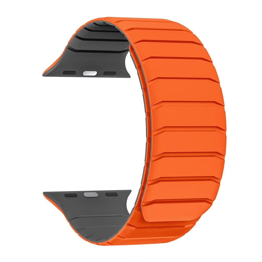 Watch Band For Apple Watch Ultra 3 2 1 49mm / Series 11 10 46mm / 9 8 7 45mm / SE3 SE2 SE 6 5 4 44mm / 3 2 1 42mm Silicone Magnetic Strap - Orange / Grey - 1