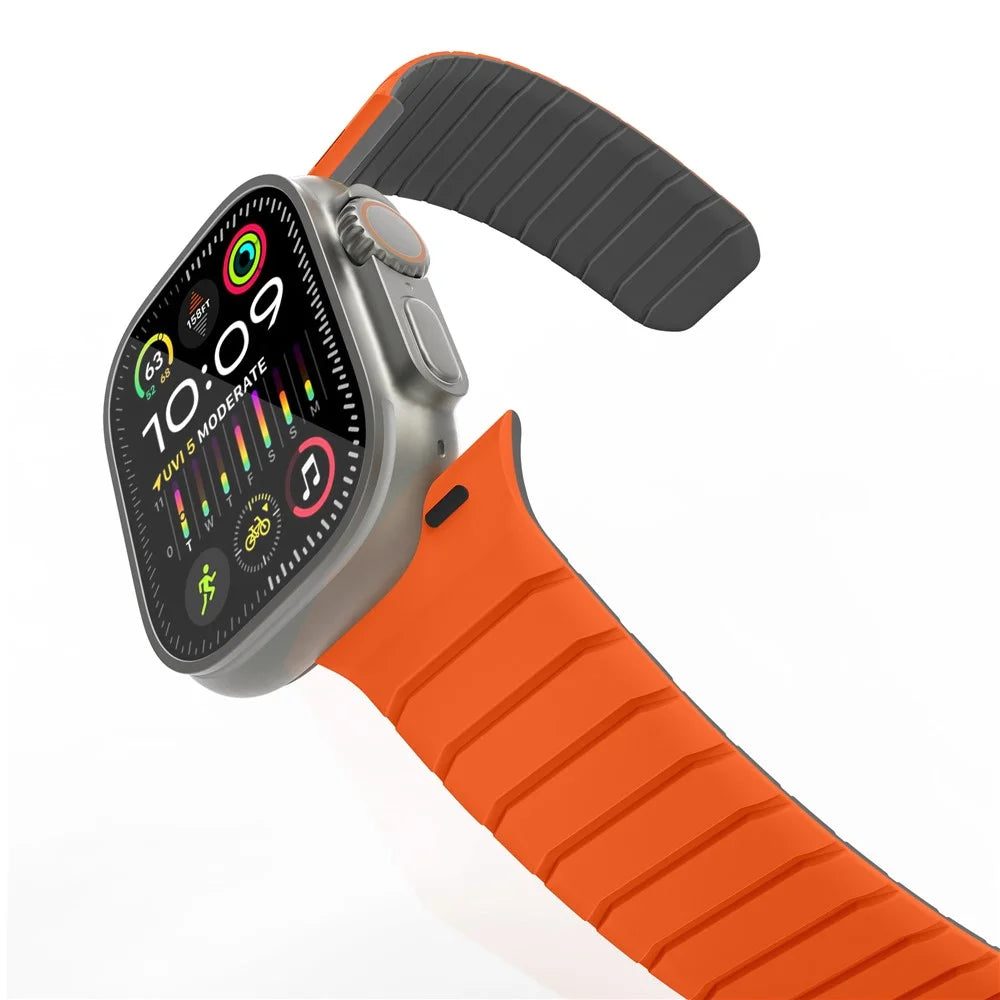Watch Band For Apple Watch Ultra 3 2 1 49mm / Series 11 10 46mm / 9 8 7 45mm / SE3 SE2 SE 6 5 4 44mm / 3 2 1 42mm Silicone Magnetic Strap - Orange / Grey - 2