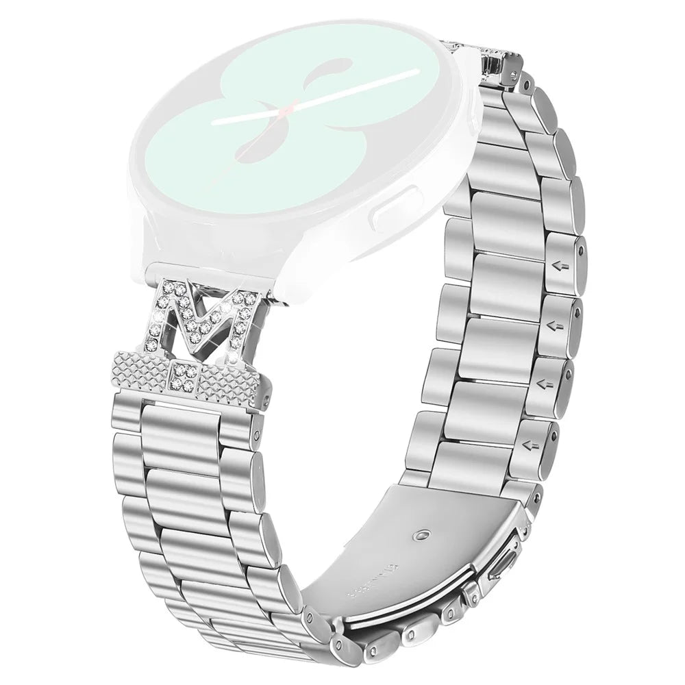 For Gabb Watch 2 Strap Rhinestones Decor 3-Bead Silver Stainless Steel Watch Band - 1