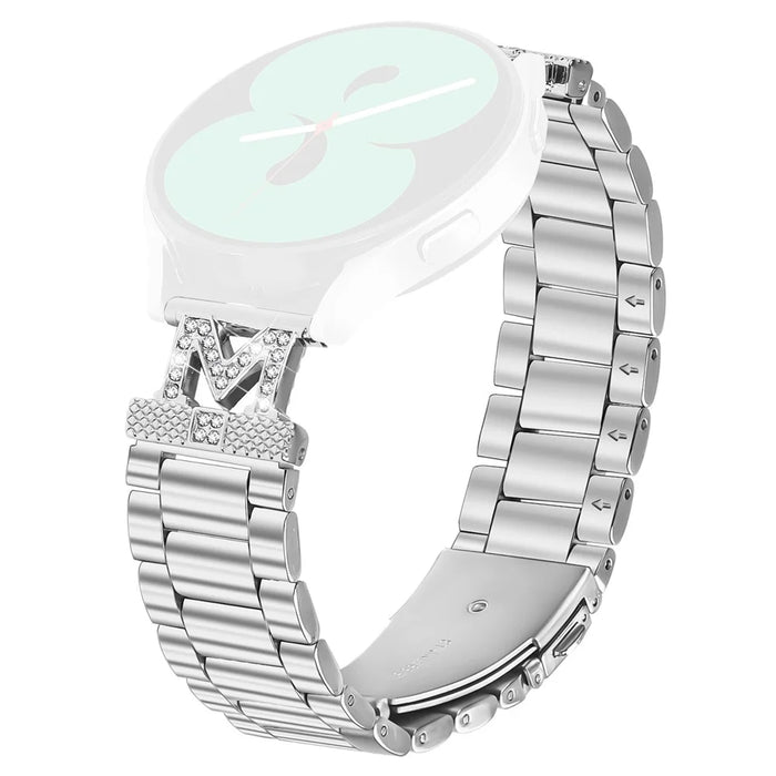 For Gabb Watch 1 Strap Rhinestones Decor 3-Bead Silver Stainless Steel Watch Band - 1