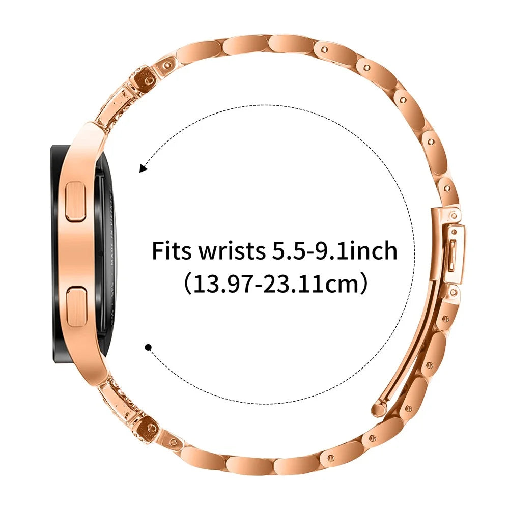 For Verizon GizmoWatch 2 Watch Strap Rhinestones Decor 3-Bead Stainless Steel Band - Rose Gold - 6