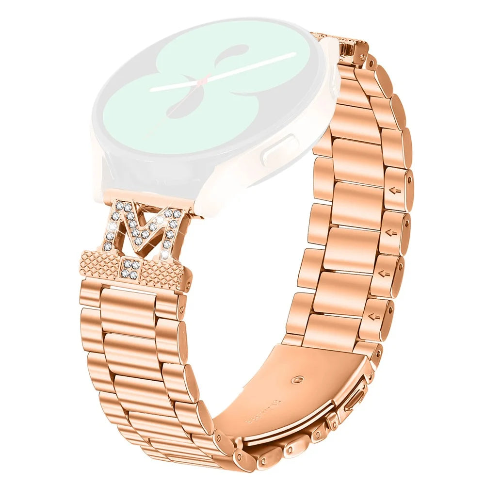 For Gabb Watch 2 Strap Rhinestones Decor 3-Bead Stainless Steel Watch Band - Rose Gold - 1