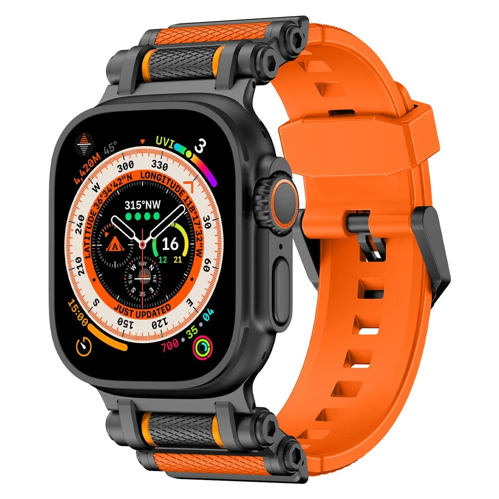 Watch Band For Apple Watch 10 Ultra 9 8 7 SE (2023) SE (2022) SE 6 5 4 3 2 1 46mm 49mm 45mm 44mm 42mm Gear Silicone Strap - Black + Oorange - 3