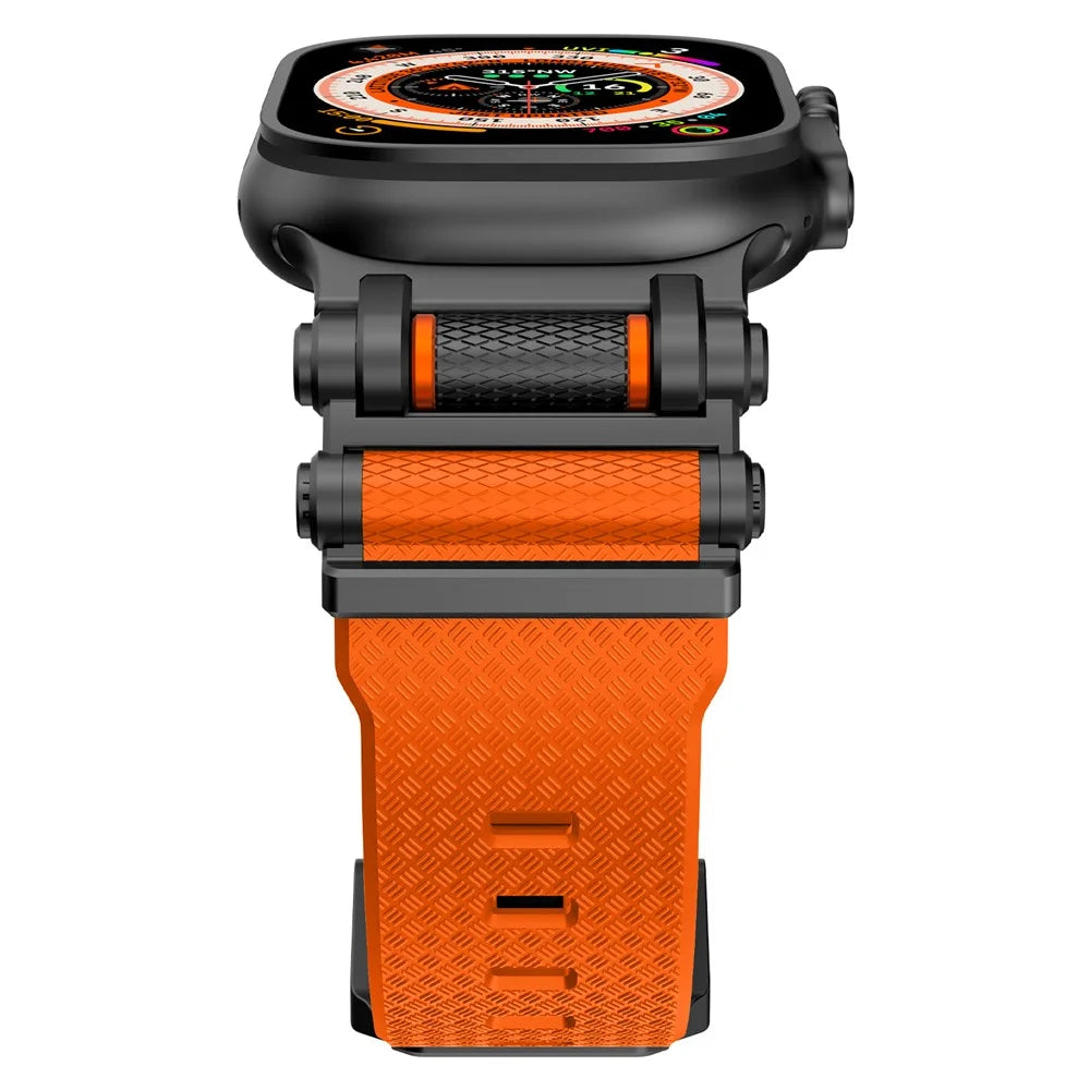 Watch Band For Apple Watch 10 Ultra 9 8 7 SE (2023) SE (2022) SE 6 5 4 3 2 1 46mm 49mm 45mm 44mm 42mm Gear Silicone Strap - Black + Oorange - 4