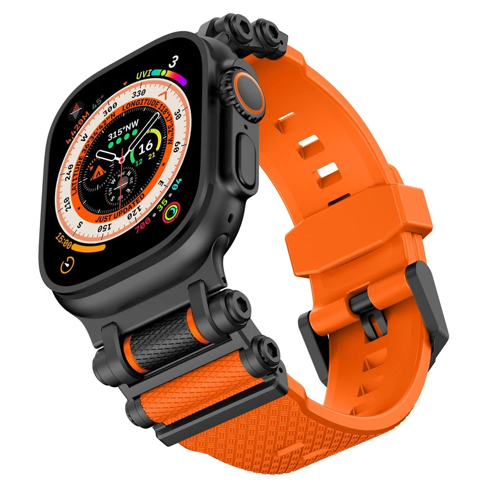 Watch Band For Apple Watch 10 Ultra 9 8 7 SE (2023) SE (2022) SE 6 5 4 3 2 1 46mm 49mm 45mm 44mm 42mm Gear Silicone Strap - Black + Oorange - 5