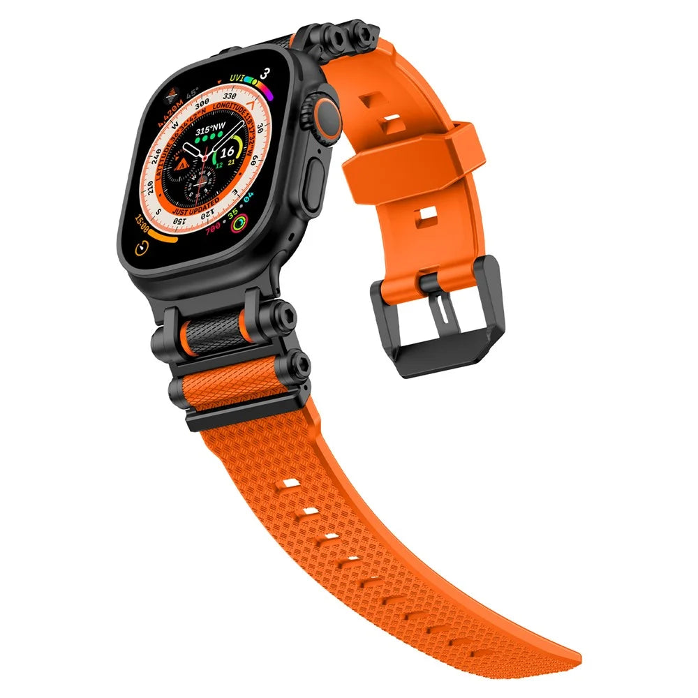 Watch Band For Apple Watch 10 Ultra 9 8 7 SE (2023) SE (2022) SE 6 5 4 3 2 1 46mm 49mm 45mm 44mm 42mm Gear Silicone Strap - Black + Oorange - 6