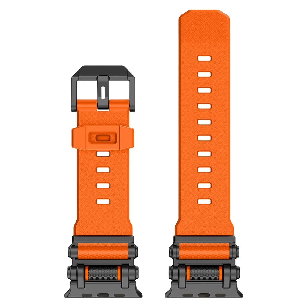 Watch Band For Apple Watch 10 Ultra 9 8 7 SE (2023) SE (2022) SE 6 5 4 3 2 1 46mm 49mm 45mm 44mm 42mm Gear Silicone Strap - Black + Oorange - 7