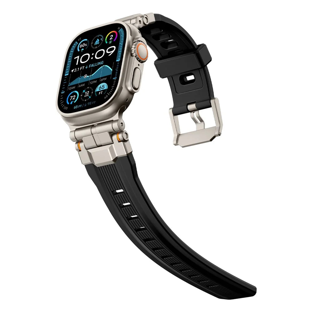 Silicone Watch Band For Apple Watch Ultra 3 2 1 49mm / Series 11 10 46mm / 9 8 7 45mm / SE3 SE2 SE 6 5 4 44mm / 3 2 1 42mm Wrist Strap - Titanium Black - 6