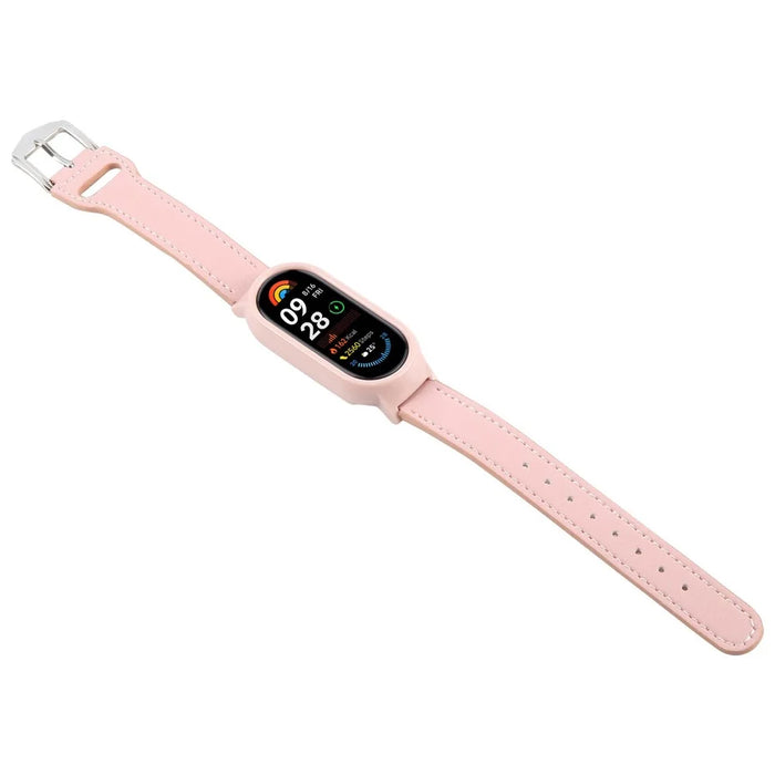 For Xiaomi Smart Band 9 PC Watch Case Integrated Ultra Fiber Leather Quick Release Watch Strap - Pink - 4
