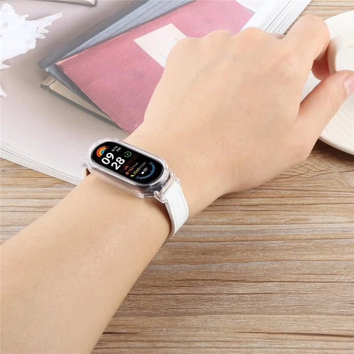 For Xiaomi Smart Band 9 PC Watch Case Integrated Ultra Fiber Leather Quick Release Watch Strap - Pink - 5