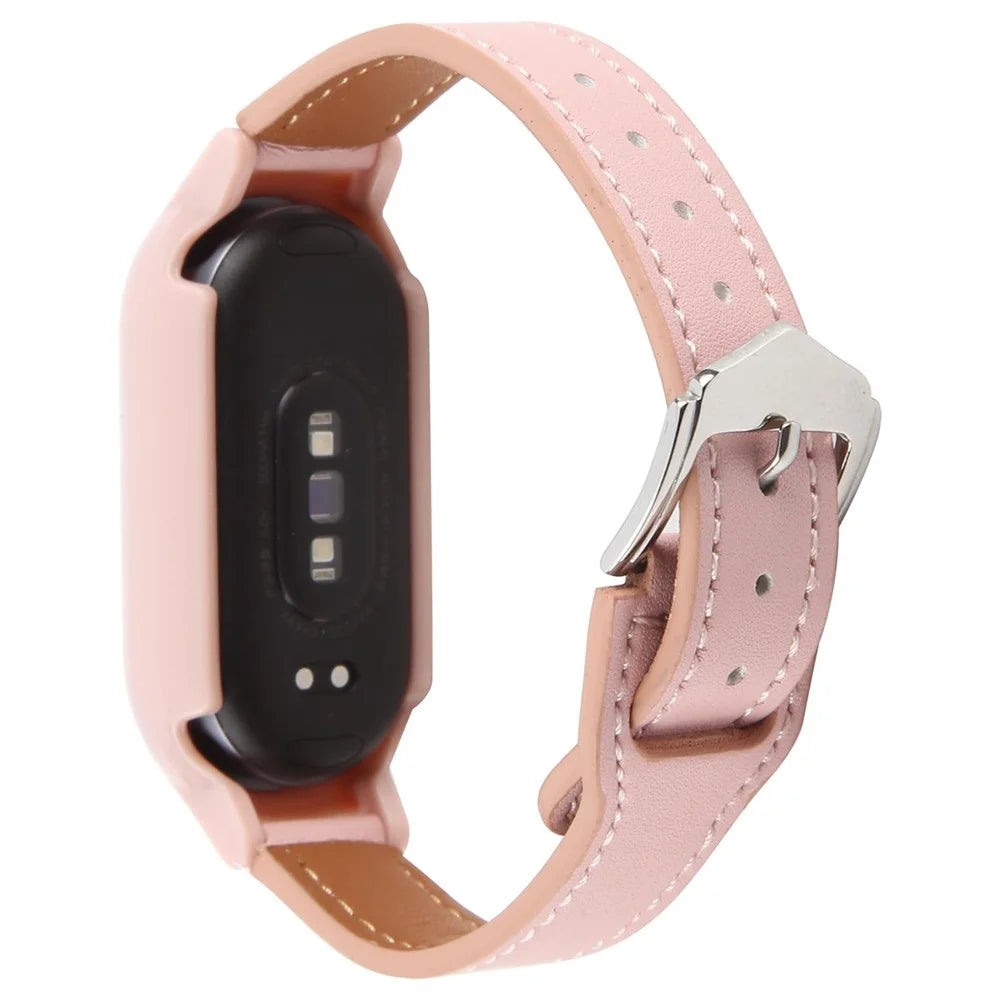 For Xiaomi Smart Band 8 PC Watch Case Integrated Ultra Fiber Leather Quick Release Watch Strap - Pink - 2