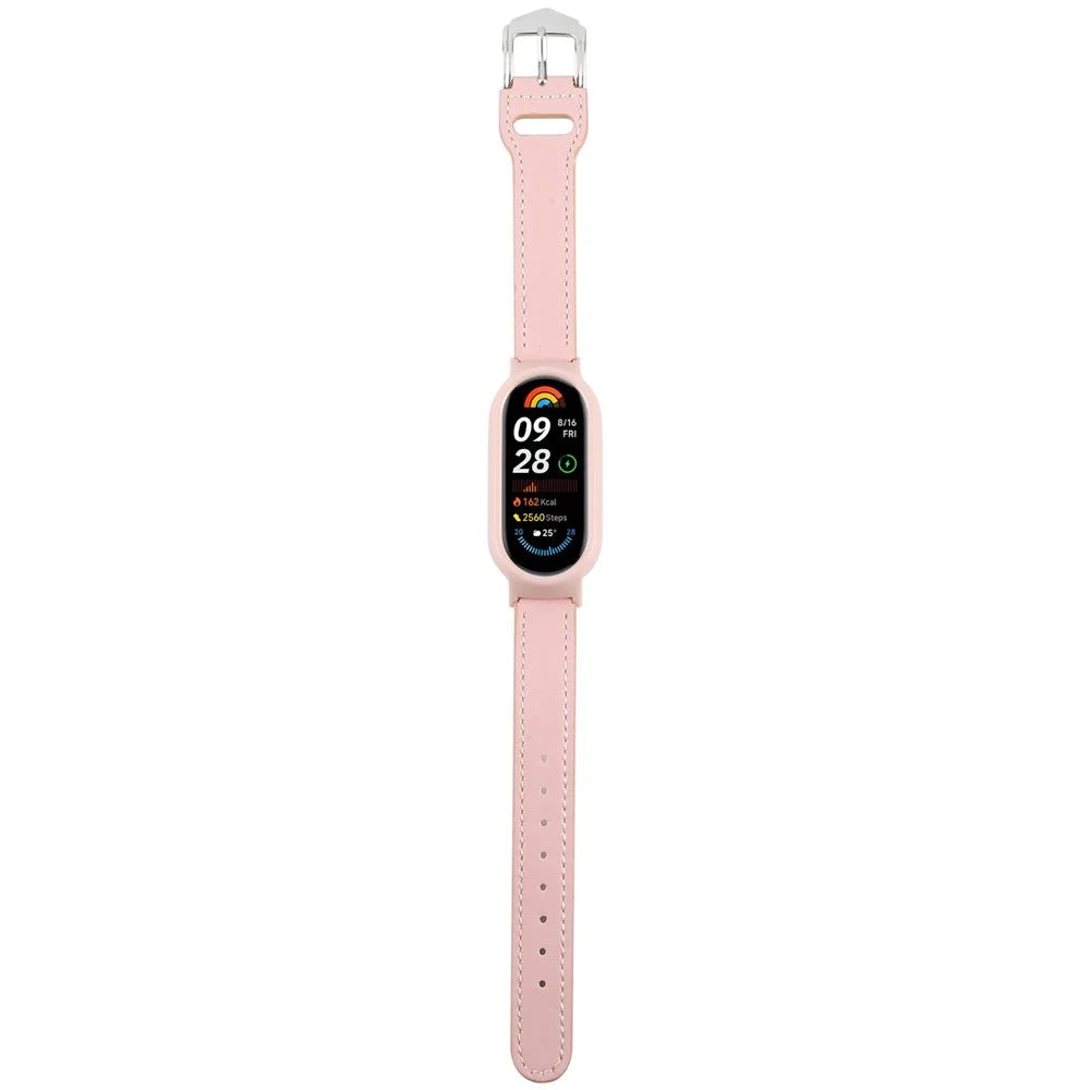 For Xiaomi Smart Band 8 PC Watch Case Integrated Ultra Fiber Leather Quick Release Watch Strap - Pink - 3