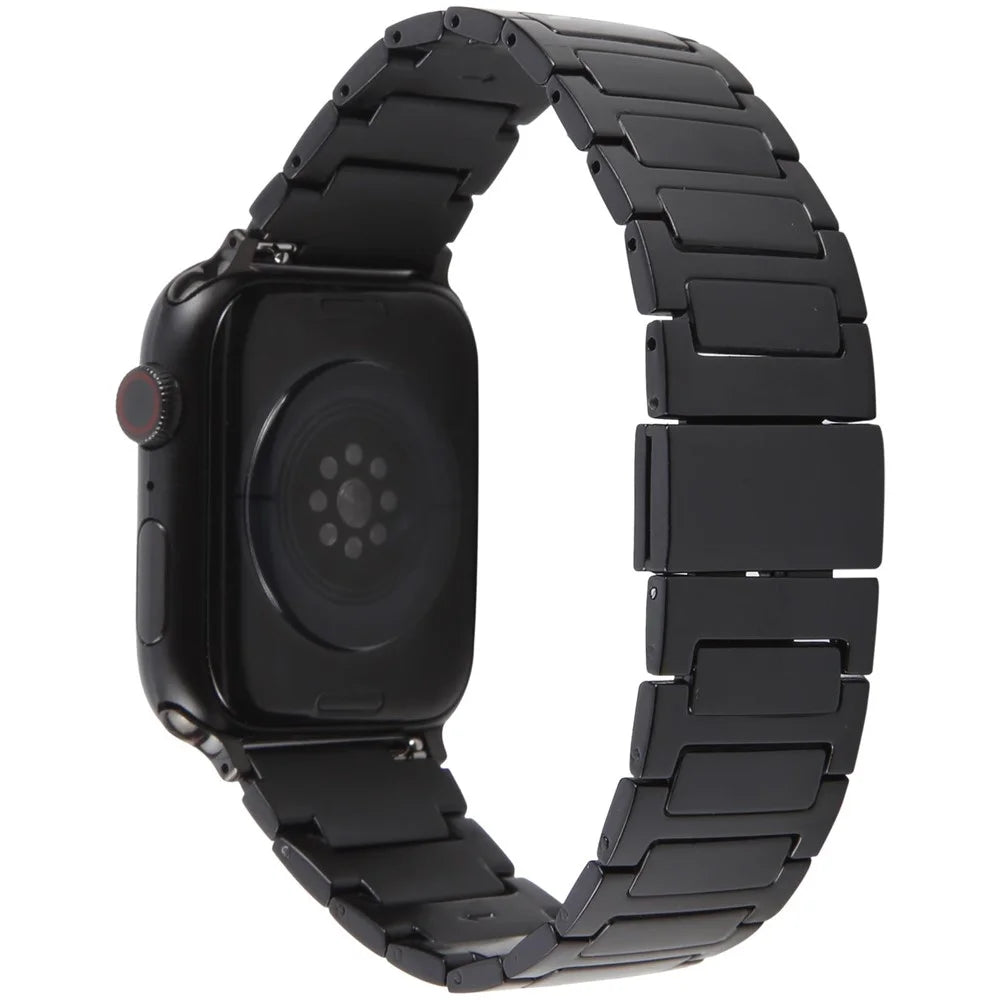 Watch Band For Apple Watch Series 11 10 42mm / 9 8 7 41mm / SE3 SE2 SE 6 5 4 40mm / 3 2 1 38mm Magnetic Foldable Buckle Metal Strap - Black - 1